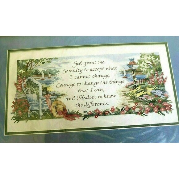 Cross Stitch Kit Dimensions God Grant Me Serenity Stamped 1991 NISP Vintage 16X8 - Picture 1 of 6